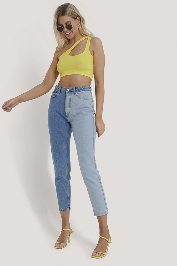 NA-KD Tvåfärgad Denim Med Hög Midja blå