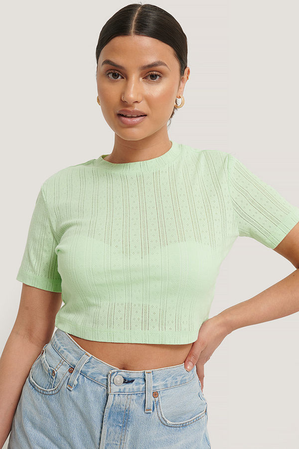 NA-KD Croppad, Ribbad T-Shirt Med Struktur grön