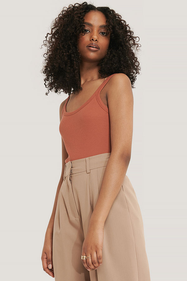 NA-KD Ribbstickat Linne orange
