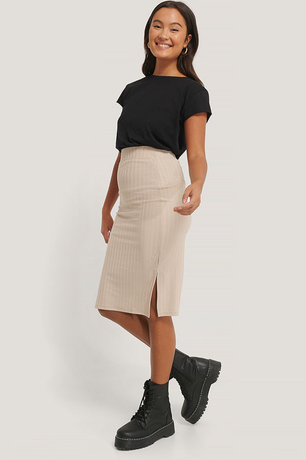 NA-KD Ribbad Kjol beige