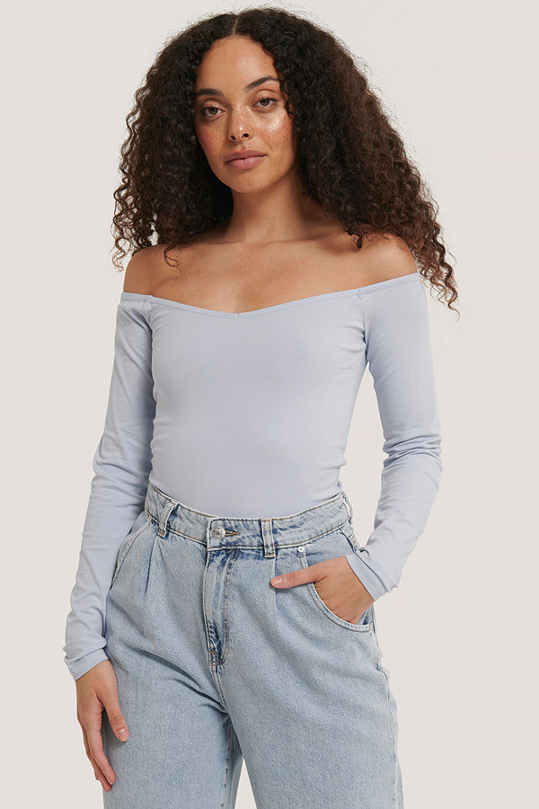 NA-KD Offshoulder-Topp I Jersey blå