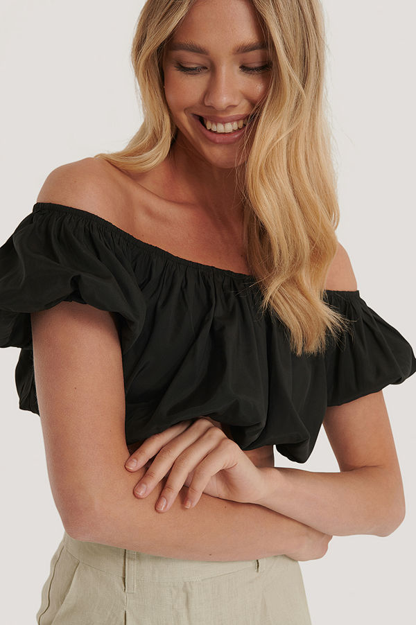 NA-KD Boho Off-Shoulder Topp Med Puff svart