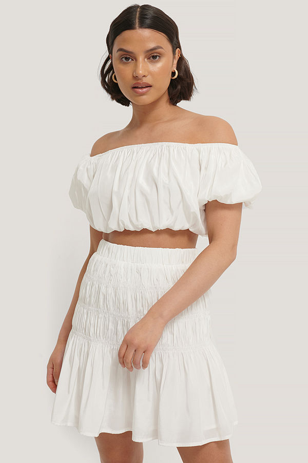 NA-KD Boho Off-Shoulder Topp Med Puff vit