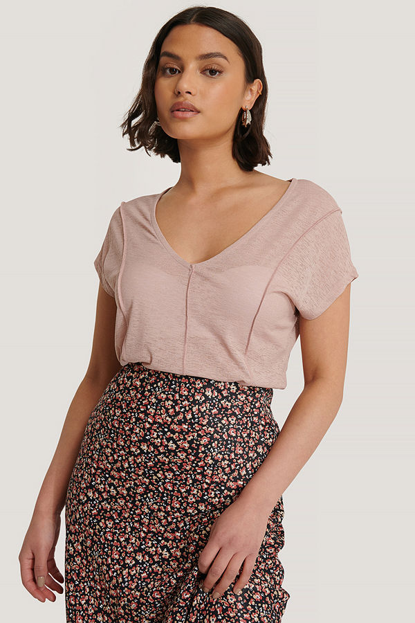 NA-KD Trend Genomskinlig Topp Med V-Ringning rosa