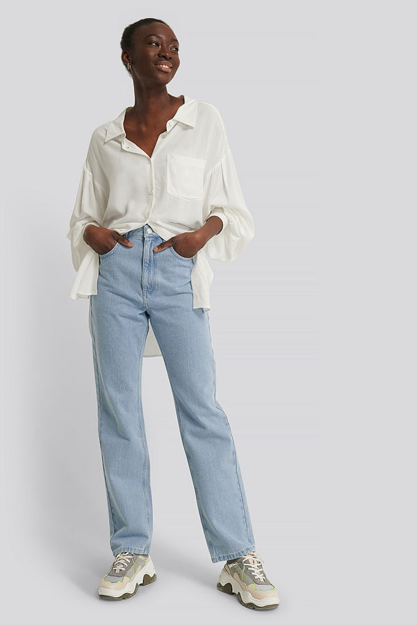 NA-KD Reborn Recycled Raka Jeans Med Hög Midja blå