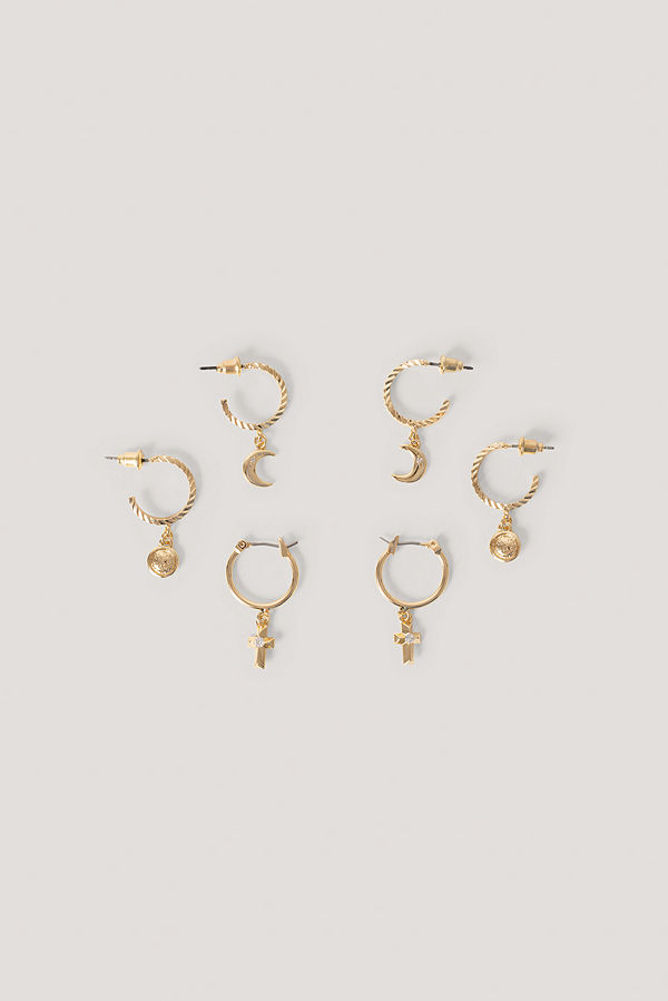 NA-KD Accessories smycke Flerpack Hoops Med Korsmynthänge guld