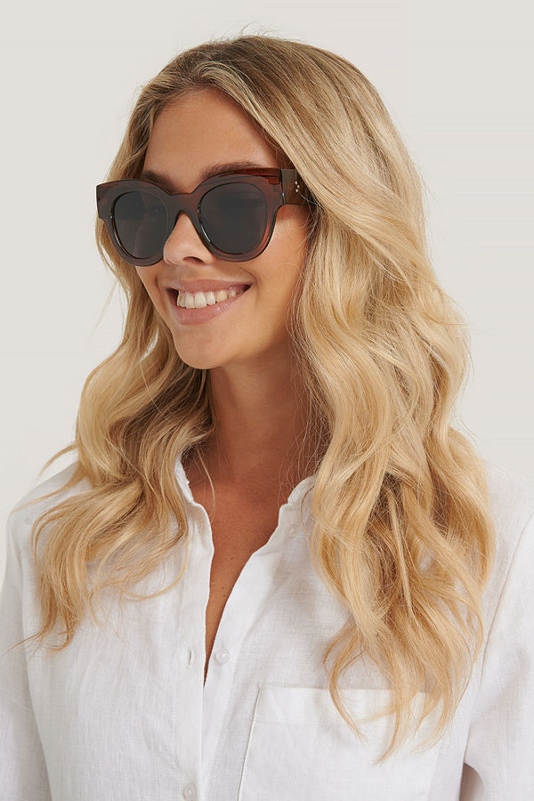 NA-KD Accessories Runda, Chunky Cateyesolglasögon brun