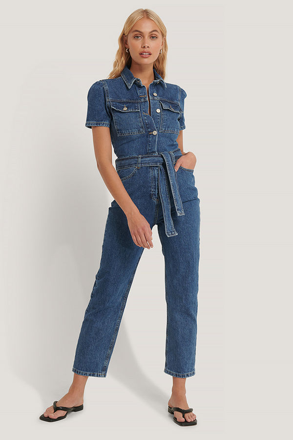 Trendyol Jumpsuit I Denim Med Midjebälte blå