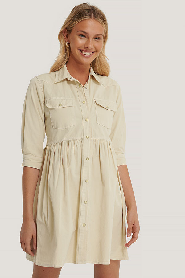 Trendyol Plisserad Skjortklänning beige