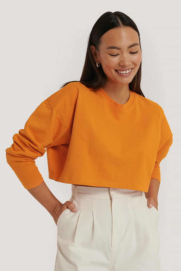 Sara Sieppi x NA-KD Croppad Jersey-Topp orange