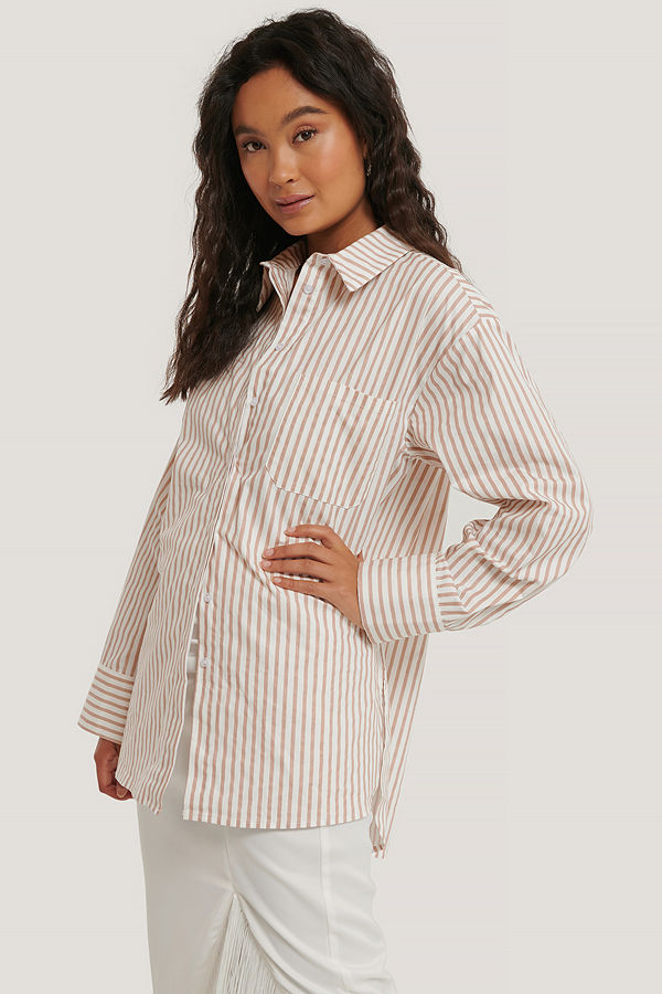 NA-KD Classic Oversize Bomullskjorta Med Ficka vit beige