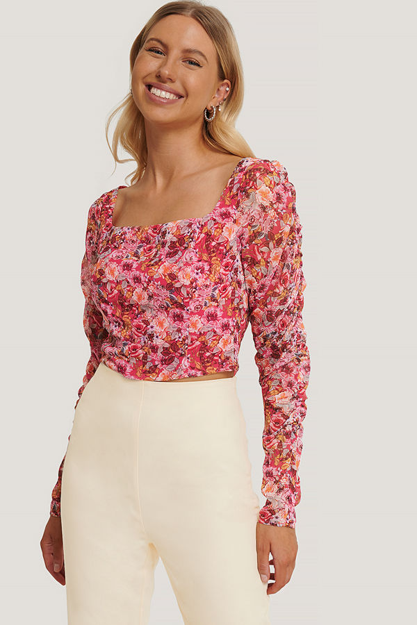 Stéphanie Durant x NA-KD Chiffongtopp Med Fyrkantig Halsringning multicolor