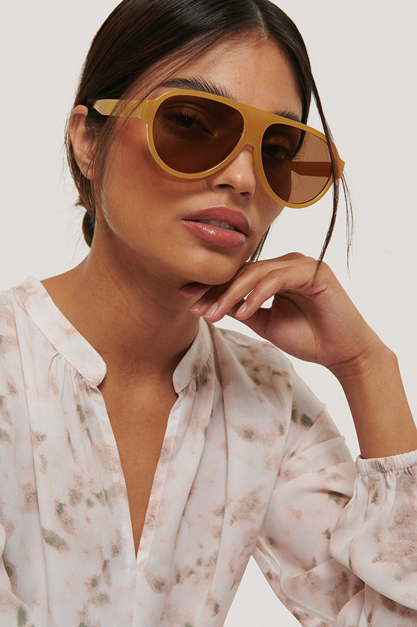 Mango Rundade Solglasögon beige