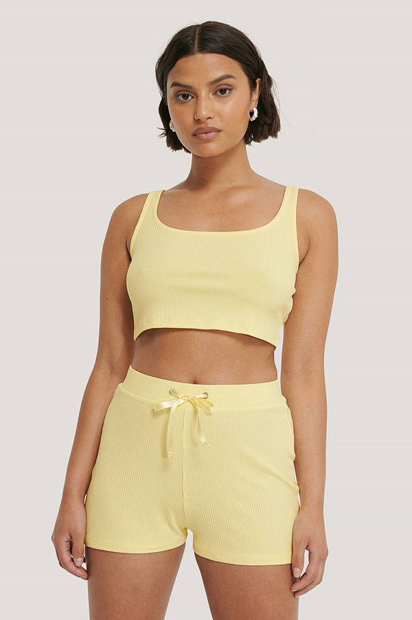 NA-KD Lingerie Ribbad, Croppad Loungetopp gul