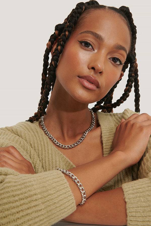 NA-KD Accessories smycke Chunky Chain Necklace and Bracelet silver