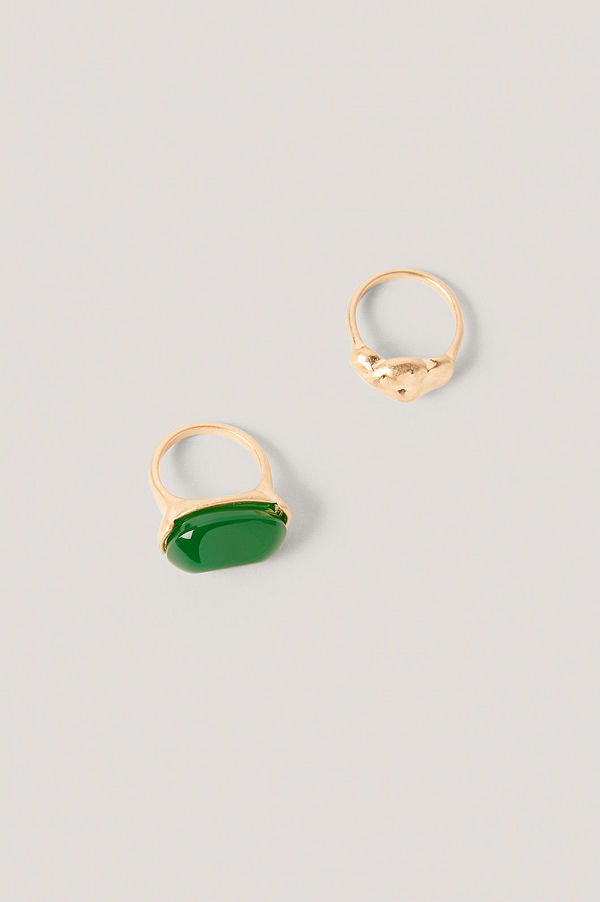 NA-KD Accessories smycke Dubbelpack Ringar Med Grön Sten guld