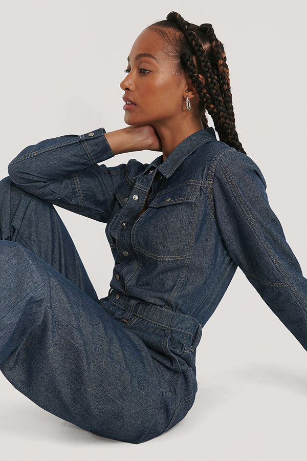 NA-KD Trend Oversize Overall I Denim blå