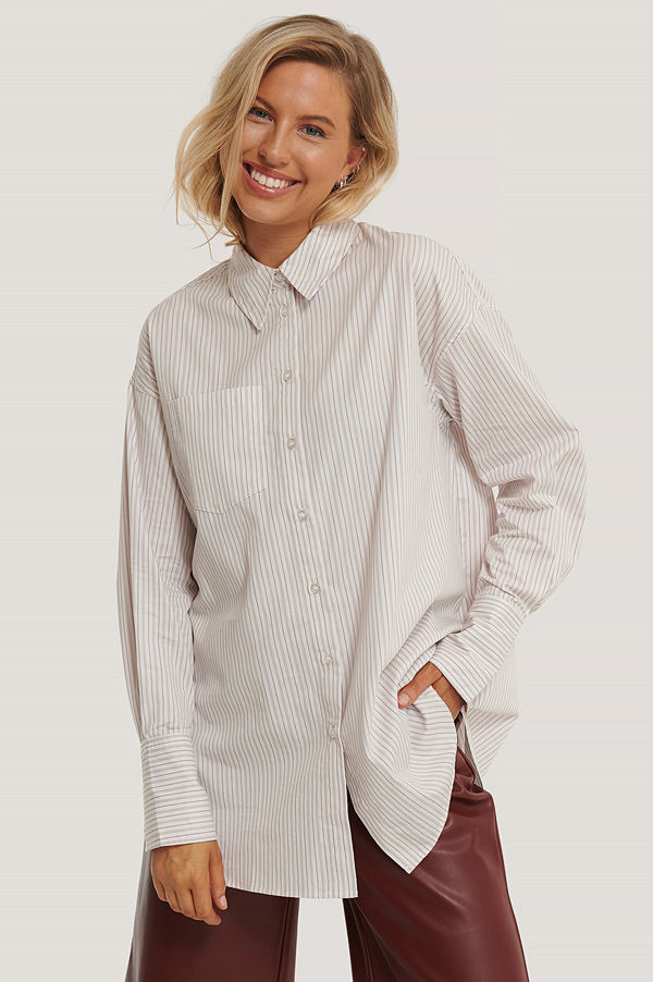 NA-KD Classic Oversize, Randig Skjorta Med Ficka multicolor