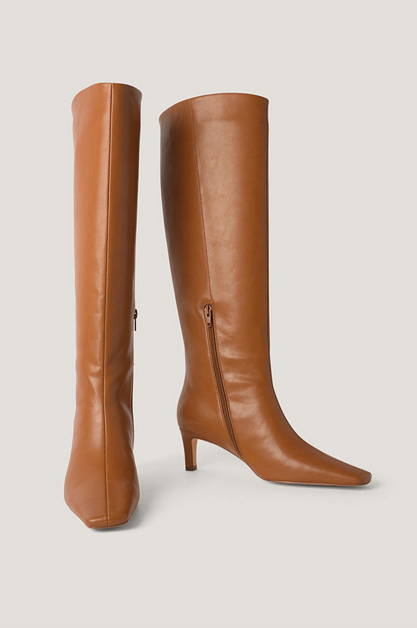 NA-KD Shoes Boots Med Fyrkantig, Lång Tå Och Skaft brun