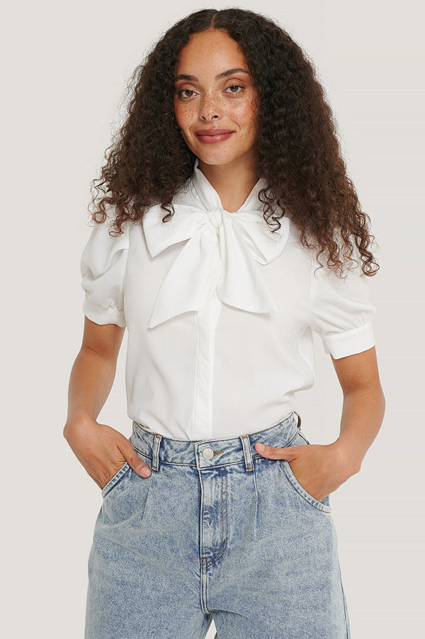 NA-KD Boho Blus Med Kort Ärm vit