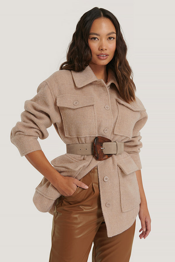 Mango Läderbälte beige