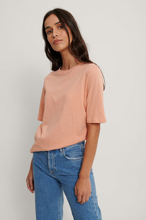 NA-KD Basic T-Shirt Med Hög, Rund Halsringning orange