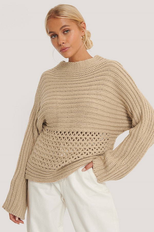 NA-KD Stickad Tröja Med Håldetalj beige