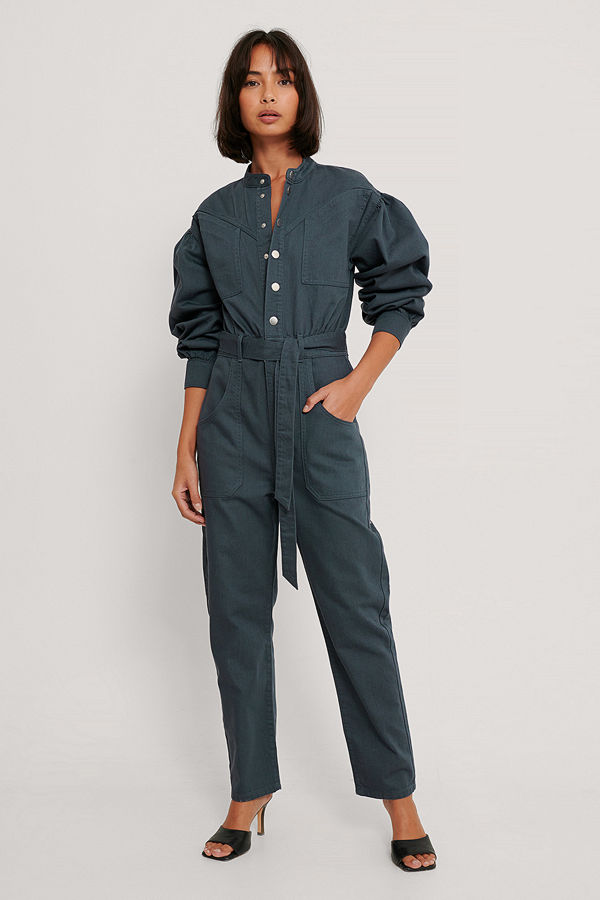 NA-KD Trend Färgad Jumpsuit I Denim blå