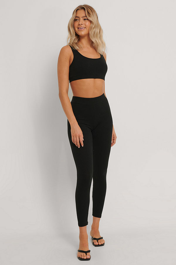 NA-KD Basic Mjuka Ribbade Tights Med Hög Midja svart
