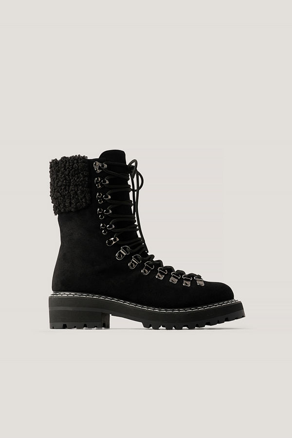 NA-KD Shoes Trekkingboots Med Teddydetaljer svart
