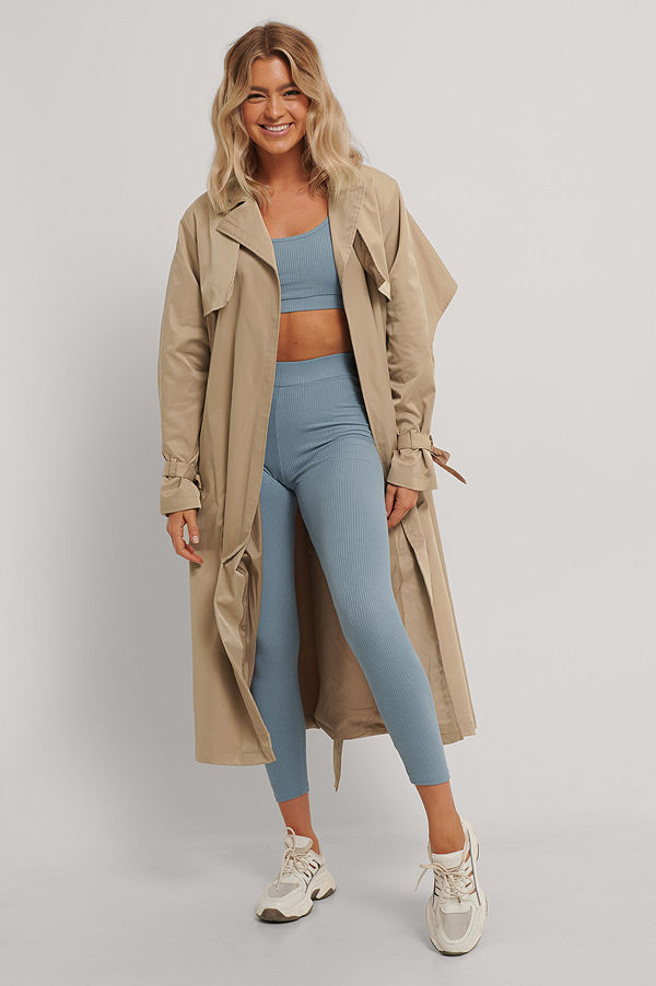 NA-KD Basic Mjuka Ribbade Tights Med Hög Midja blå