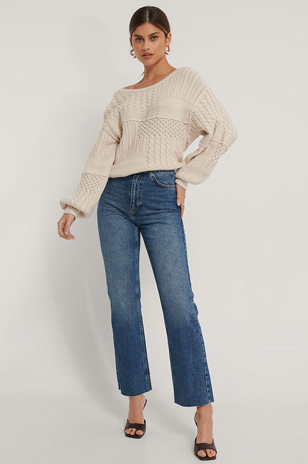 NA-KD Trend Ekologiska Raka Jeans Med Hög Midja Och Rå Fåll blå