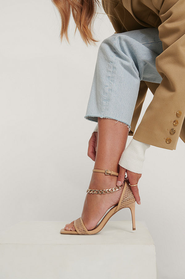 NA-KD Shoes Högklackade I Mesh Med Kedjedetalj beige