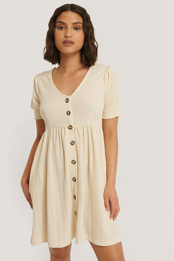 NA-KD Reborn Recycled Jerseyklänning Med Knäppning beige