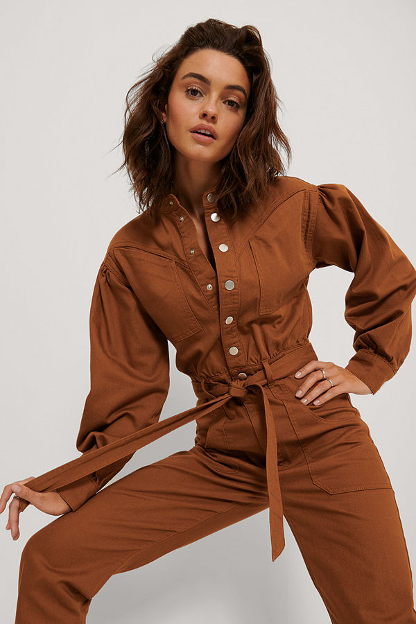 NA-KD Trend Färgad Jumpsuit I Denim röd