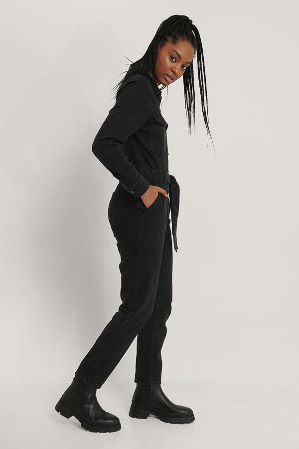NA-KD Trend Jumpsuit I Denim Med Dragkedjedetalj svart