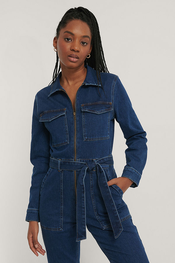 NA-KD Trend Jumpsuit I Denim Med Dragkedjedetalj blå