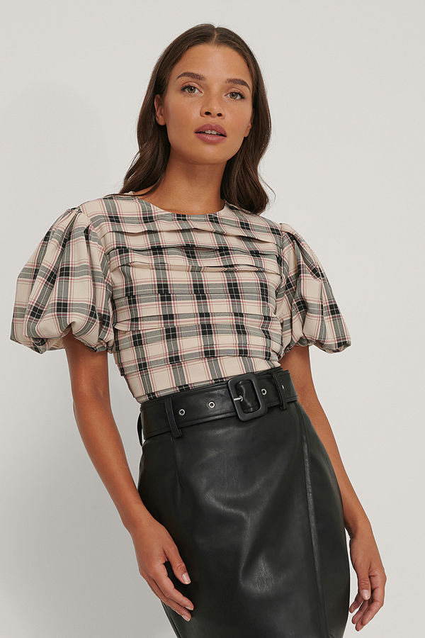NA-KD Trend Rutig Blus Med Puffärm multicolor