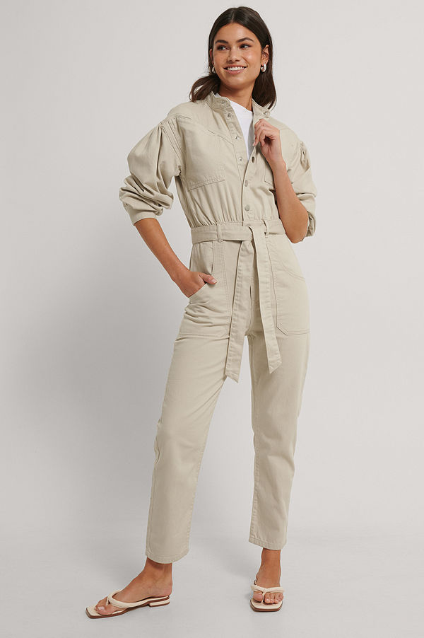 NA-KD Trend Färgad Jumpsuit I Denim beige