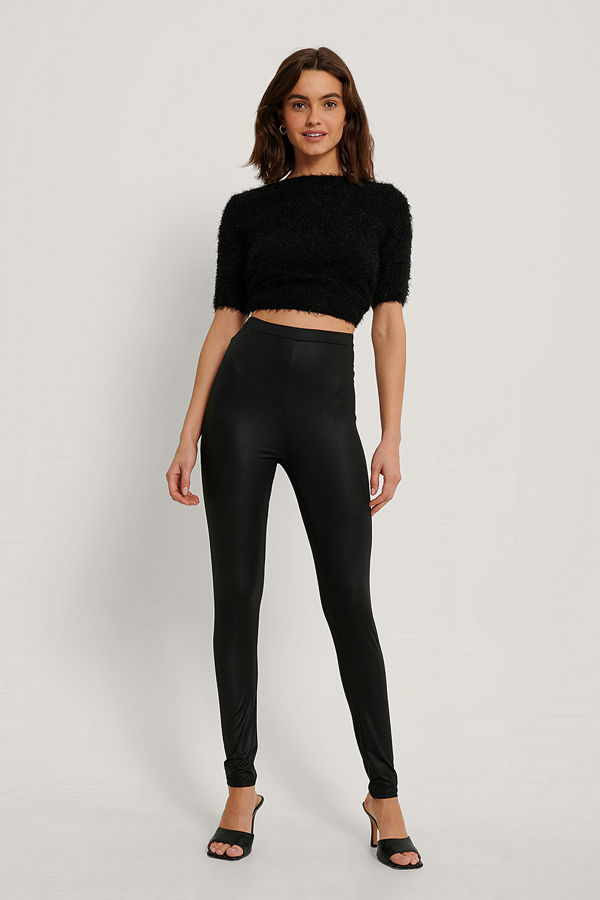 NA-KD Party Glansiga Leggings Med Hög Midja svart