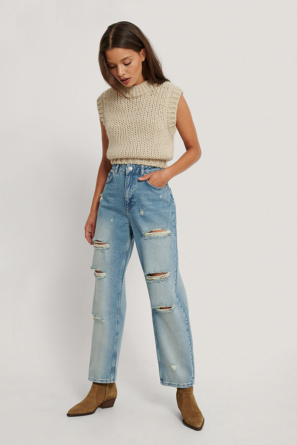 NA-KD Skinny Jeans Med Hög Midja Och Slitningar blå