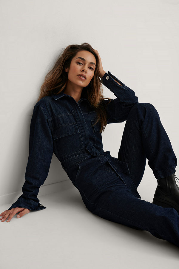 Kim Feenstra x NA-KD Ekologisk Jumpsuit Med Fickor Fram blå