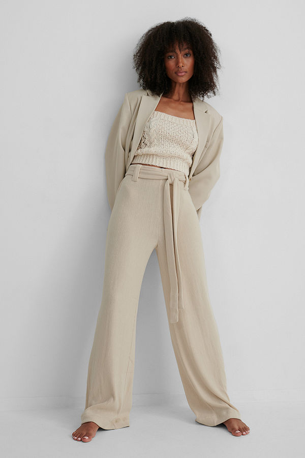 Mango Byxor Med Hög Midja beige omönstrade