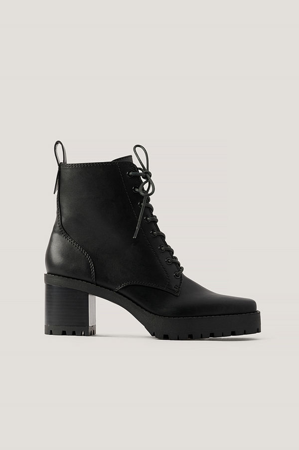 NA-KD Shoes Boots Med Snörning Och Fyrkantig Tå svart