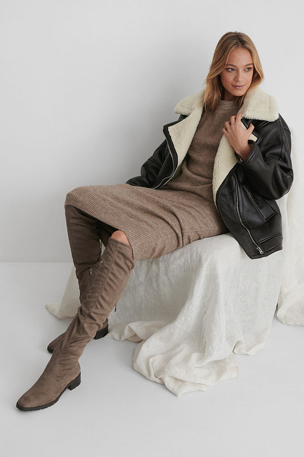 NA-KD Shoes Basic Overknees Med Profilsula brun