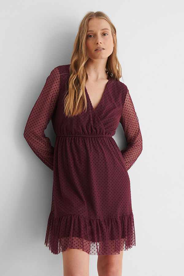 NA-KD Boho Miniklänning I Chiffong Med Volanger burgundy