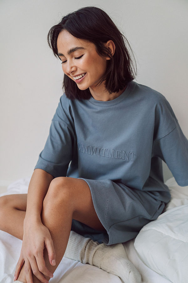 NA-KD Trend Ekologisk Boxig T-shirt Med Vbroderidetalj blå