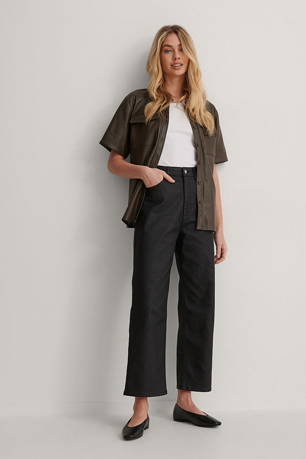NA-KD Coatade Jeans Med Raka Ben svart