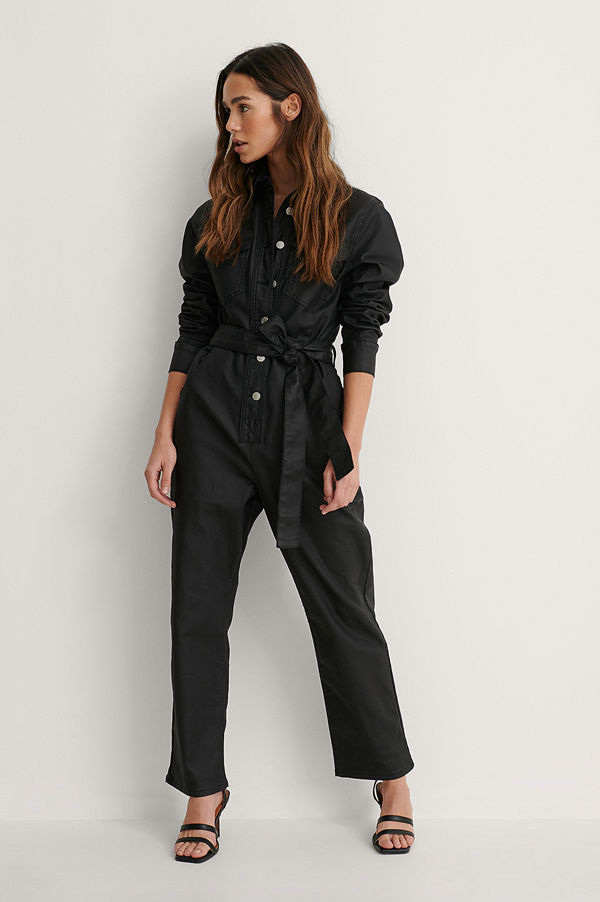 NA-KD Coatad Denimjumpsuit svart