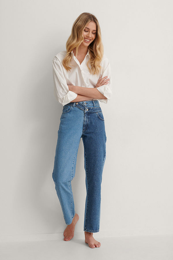 Queen of Jetlags x NA-KD Ekologiska Tvåfärgade Denimjeans blå